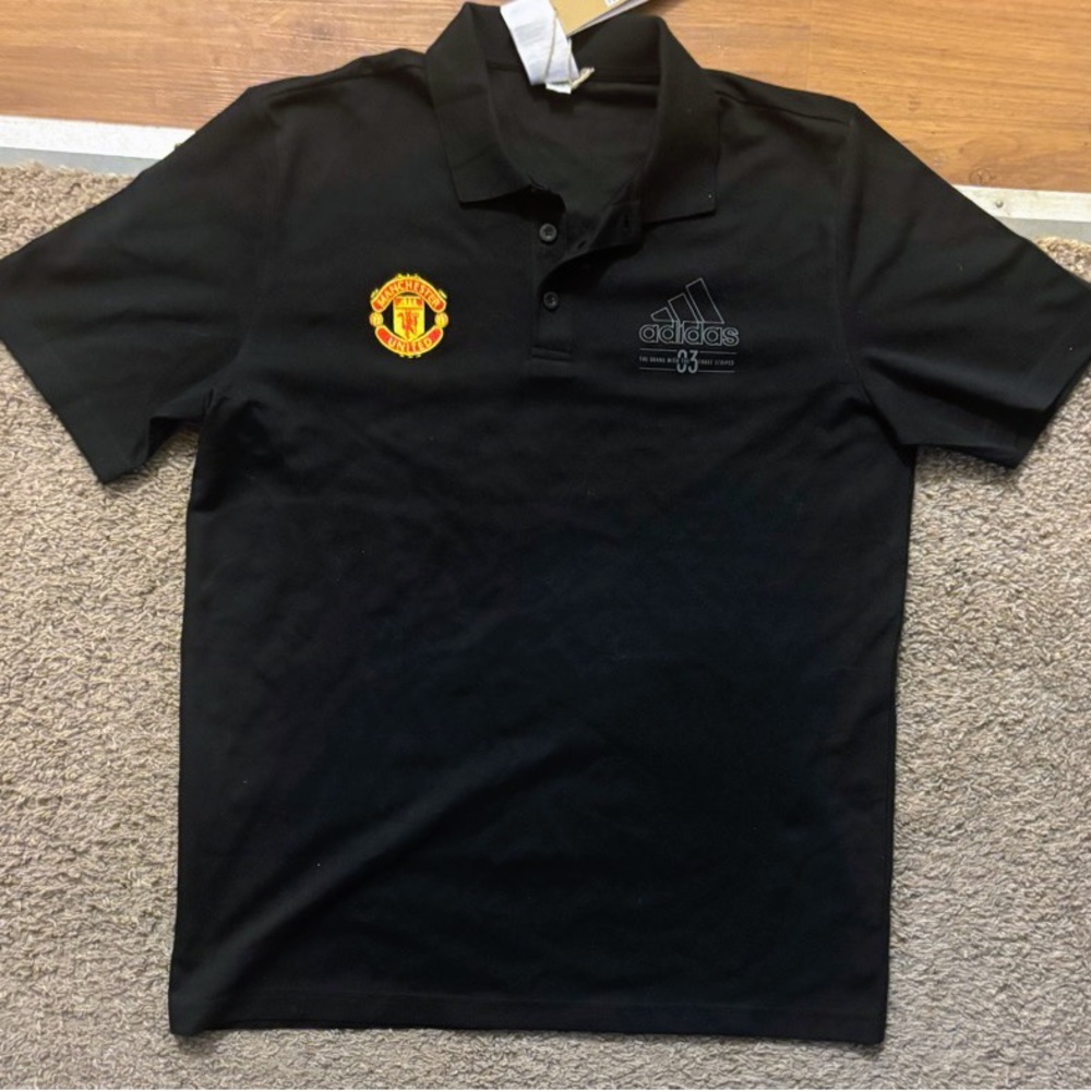 Adidas NWT Black Polo Men’s Medium with Manchester United Emblem Adidas Logo - Picture 9 of 13